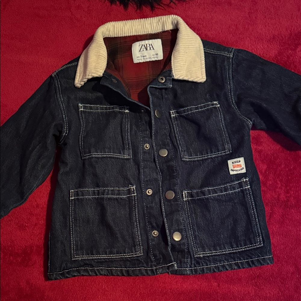Zara Kids Dark Blue Denim Jacket with Cream Collar